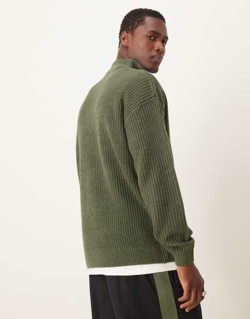 New Look 1/4 zip fisherman jumper in khaki | ASOS