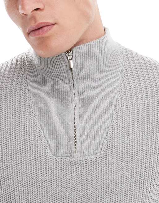 New Look 1/4 zip fisherman jumper in light grey, 3 of 4