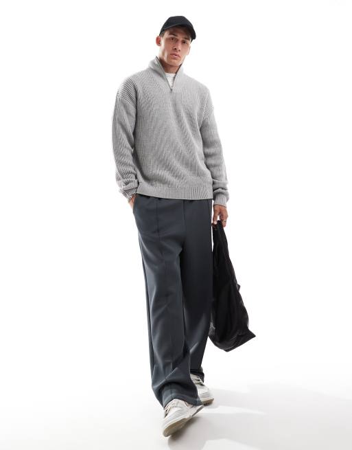 New Look 1/4 zip fisherman jumper in light grey, 4 of 4