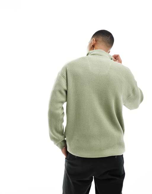 New Look 1/4 zip fisherman jumper in light khaki, 3 of 4