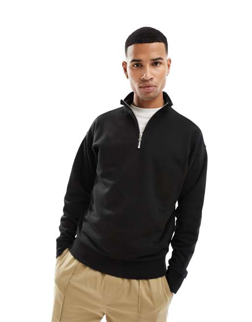 New Look 1/4 zip funnel neck in black | ASOS