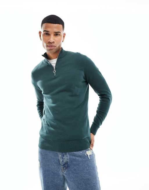 New Look 1/4 zip funnel neck in dark green