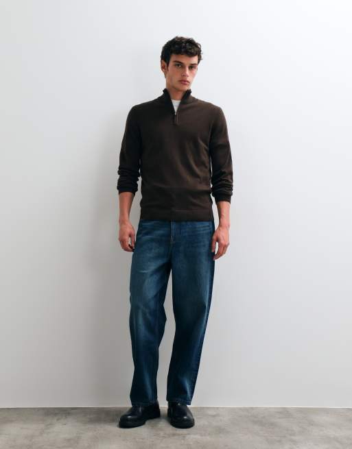New Look 1/4 zip funnel neck jumper in mid brown, 3 of 5