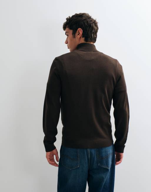 New Look 1/4 zip funnel neck jumper in mid brown, 4 of 5