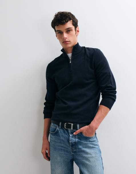 New Look 1/4 zip funnel neck jumper in navy - view 1
