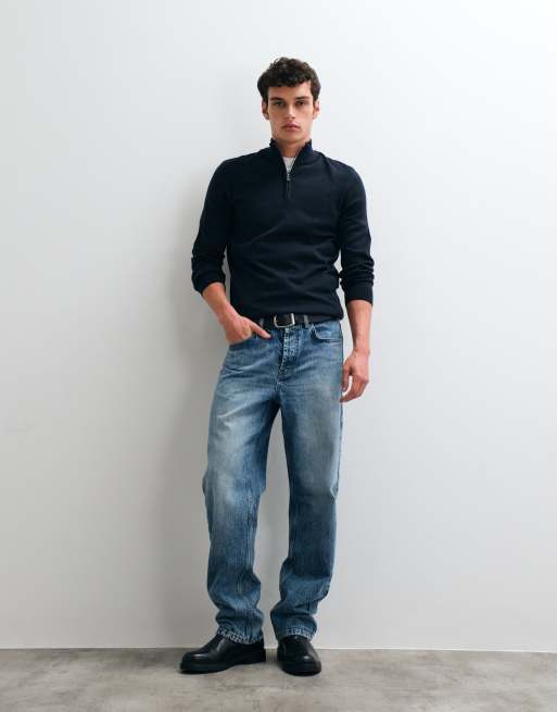 New Look 1/4 zip funnel neck jumper in navy, 2 of 5