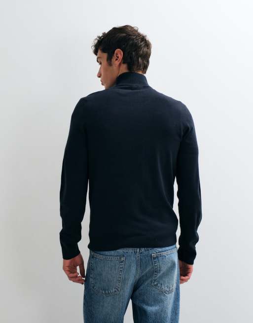 New Look 1/4 zip funnel neck jumper in navy, 3 of 5