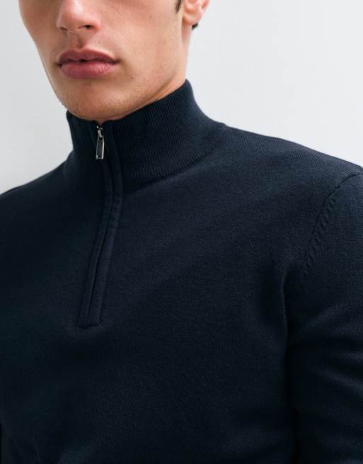 New Look 1/4 zip funnel neck jumper in navy, 4 of 5