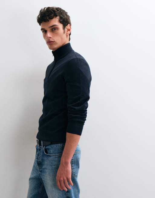 New Look 1/4 zip funnel neck jumper in navy, 5 of 5