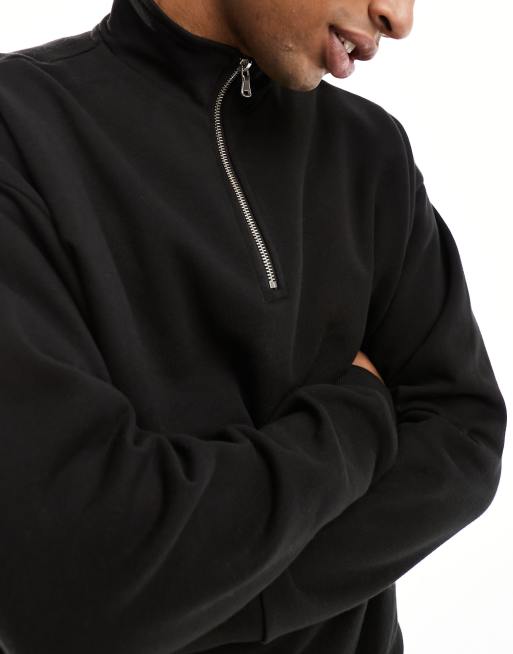 New Look 1/4 zip funnel neck sweat in black, 2 of 4