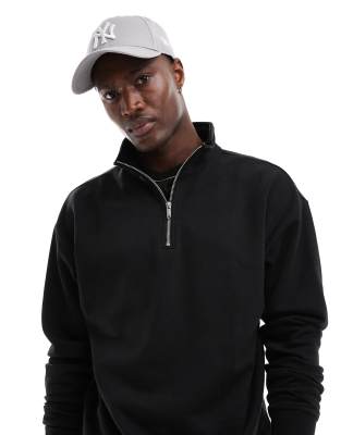 New Look 1/4 zip funnel neck sweat in black