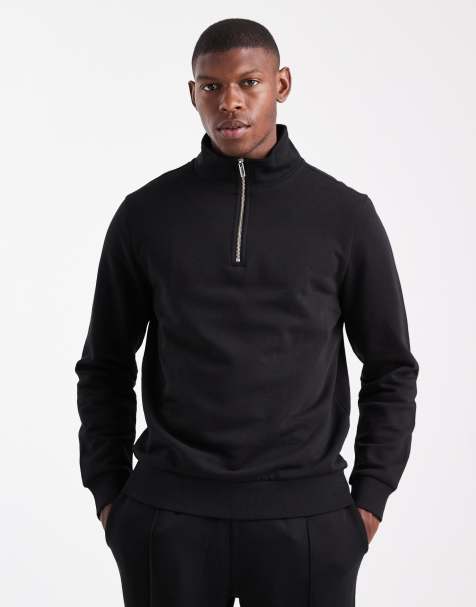 New Look 1/4 zip funnel neck sweatshirt in black 300gsm - view 1