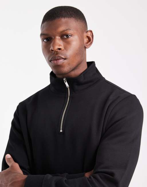 New Look 1/4 zip funnel neck sweatshirt in black 300gsm, 5 of 5