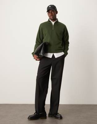 New Look New Look 1/4 zip funnel neck sweatshirt in dark green