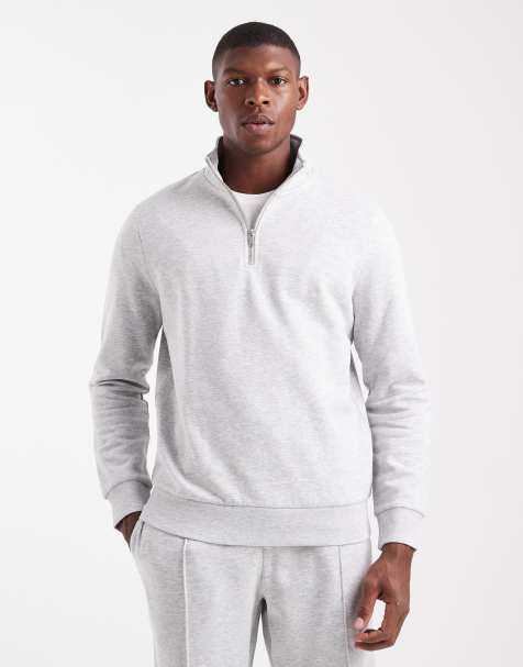New Look 1/4 zip funnel neck sweatshirt in grey marl 300gsm - view 1