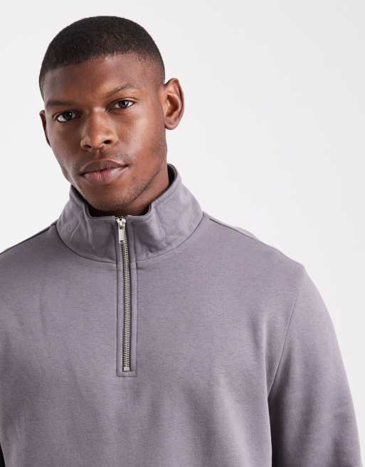 New Look 1/4 zip funnel neck sweatshirt in mid grey 300gsm, 5 of 5