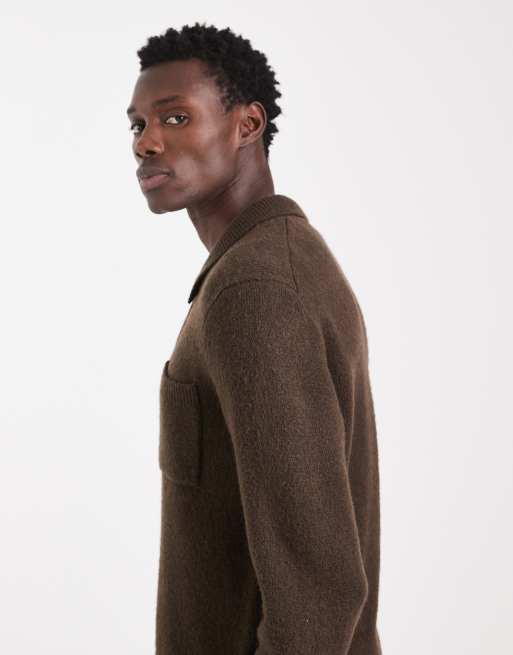 New Look 1/4 zip polo jumper in dark brown, 4 of 5