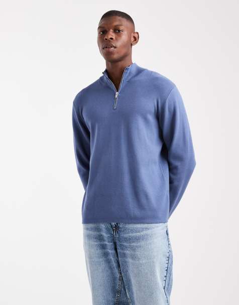 New Look 1/4 zip premium knit jumper in dark blue - view 1