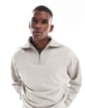 [New Look] New Look 1/4 zip rib neck jumper in stone-Neutral S stone