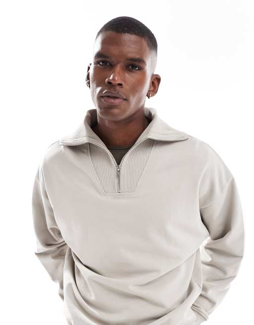 New Look 1/4 zip rib neck jumper in stone