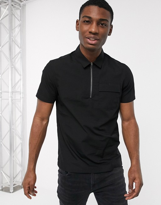 New Look 1/4 zip utility shirt in black