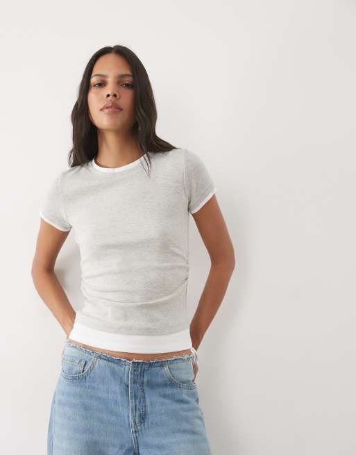 New Look 2-i-1 baby tee med rynket side i gråmeleret, 3 af 4