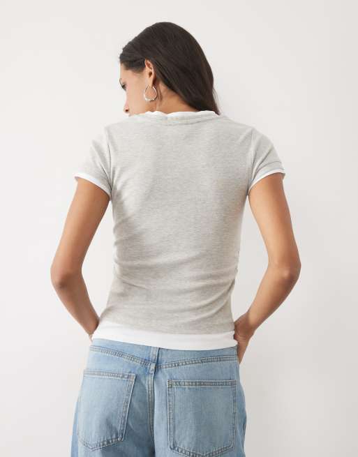 New Look 2-i-1 baby tee med rynket side i gråmeleret, 4 af 4