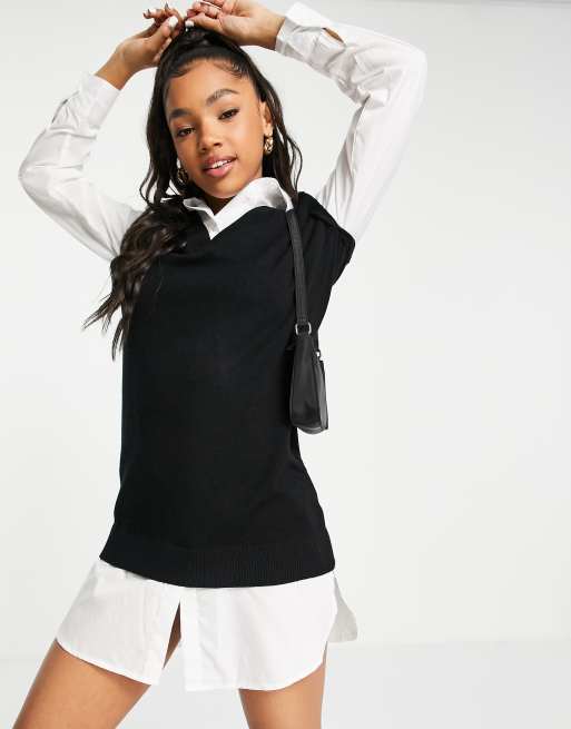 New Look 2 in 1 knitted shirt dress in black ASOS