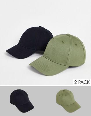 New Look 2 pack cap in black and khaki