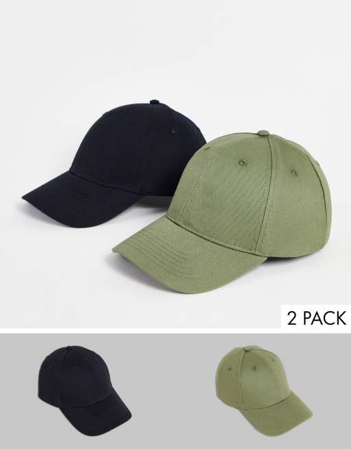 New Look 2 pack cap in black and khaki