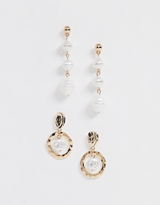 New Look 2 pack faux pearl drop earrings in gold