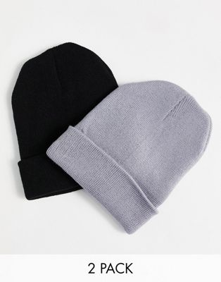 New Look 2 pack fisherman beanies in black and grey