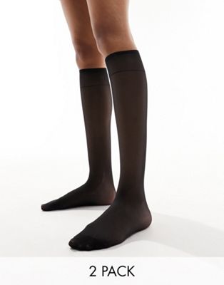 New Look 2 pack knee high sheer socks in black