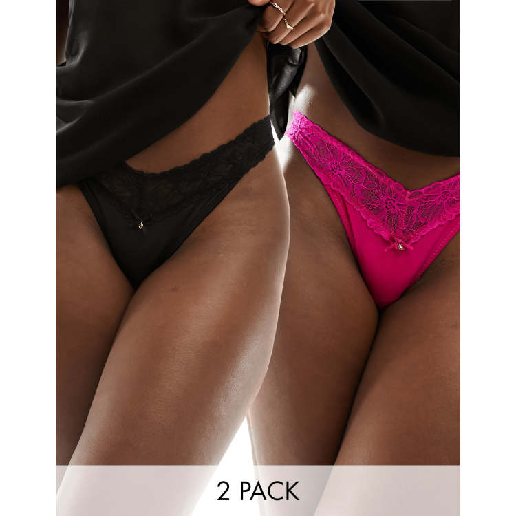 New Look 2 pack lace thongs in black and forrest green