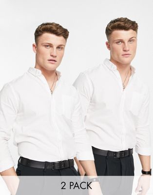 New Look 2 pack smart long sleeve cotton oxford shirts in white - WHITE