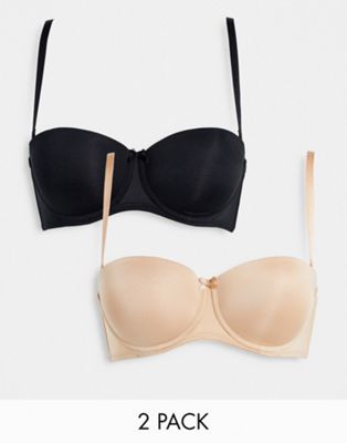 New Look 2 pack multiway strapless bra in black and neutral