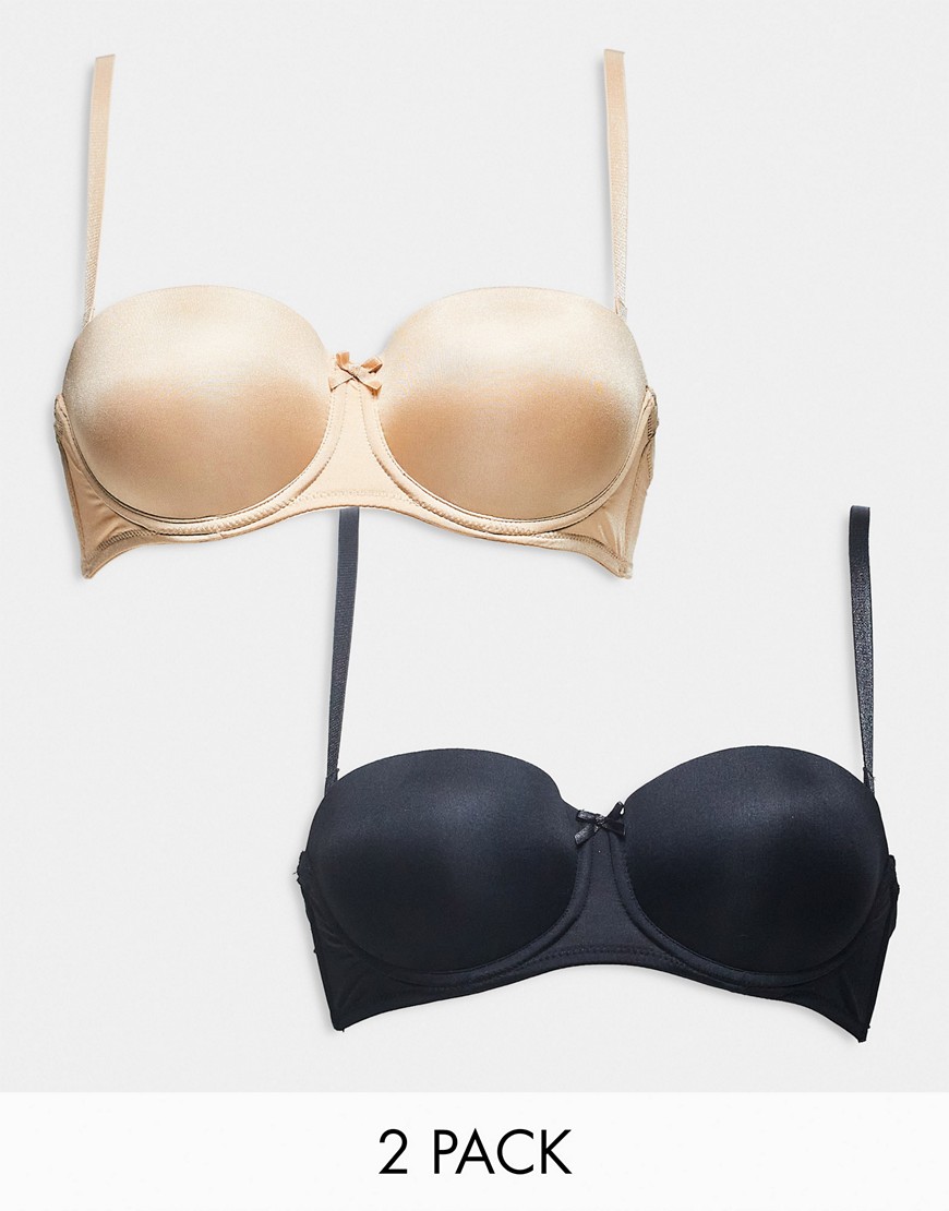 New Look 2 pack multiway strapless bra in black and nude