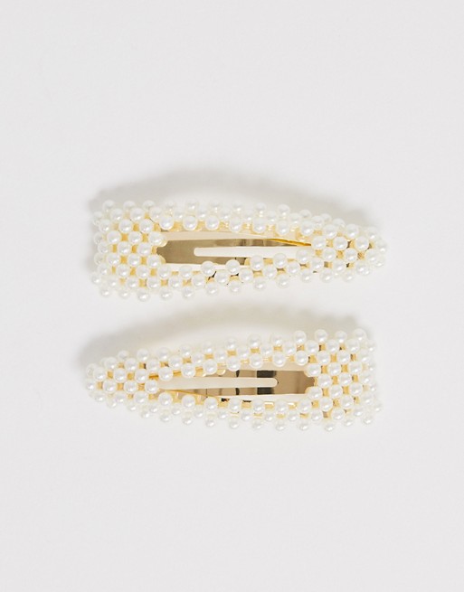 New Look 2 pack pearl hair clips in white