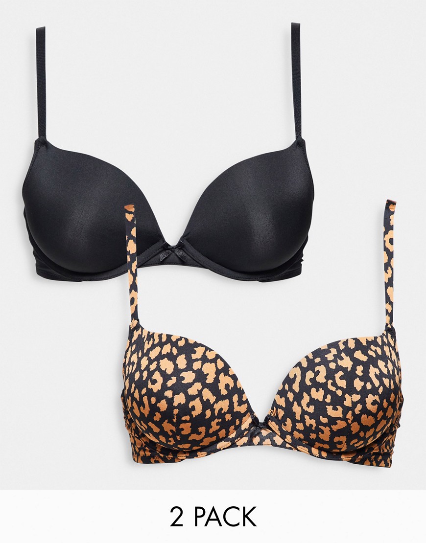 New Look 2 pack push up bra in neutral and leopard-Multi