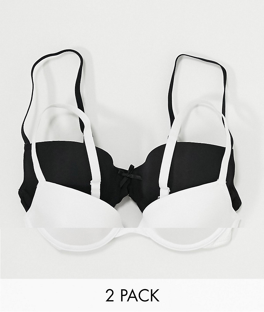 New Look 2 pack t-shirt bra in black and white