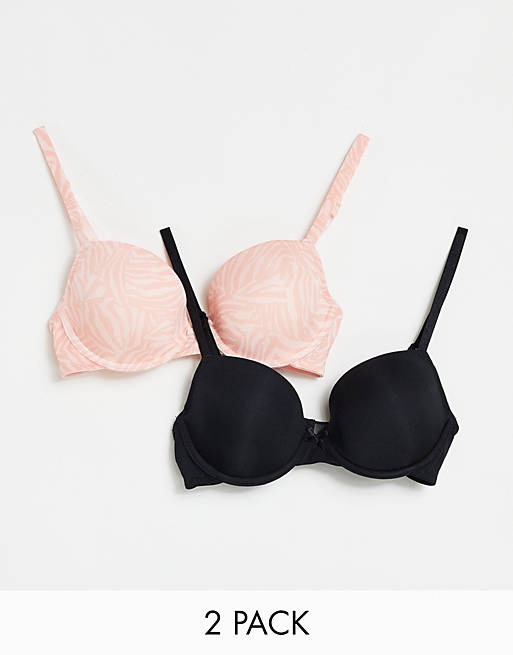 New Look 2 pack t-shirt bra in black and pink