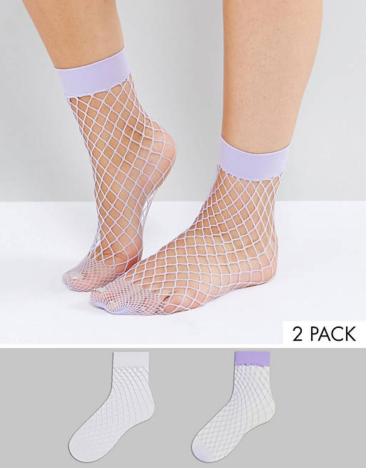 New Look 2 Pack White and Lilac Fishnet Ankle Sock