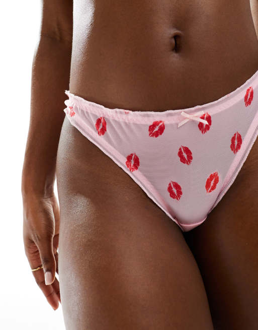 New Look 2 pack  XOXO lettuce edge thongs in pink, 4 of 4