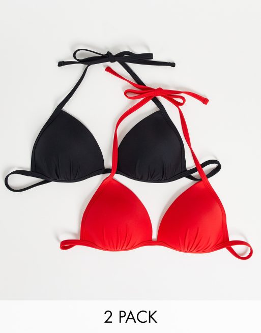 New Look – 2er-Pack Triangel-Bikinioberteile in Schwarz