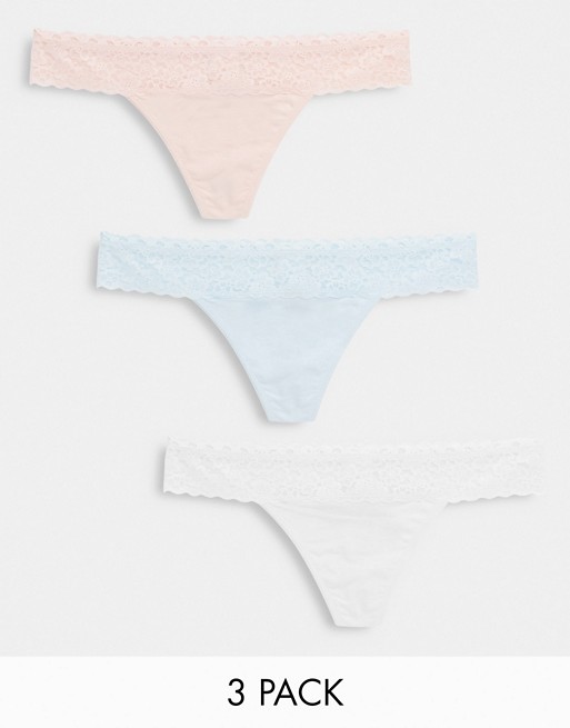 New Look 3 pack floral lace thong in multi pastels