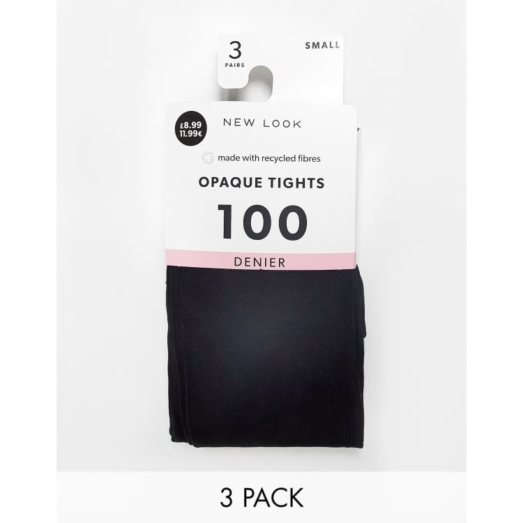 New Look 3 pack 100 denier opaque tights in black ASOS