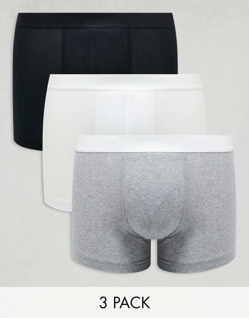 New Look 3 pack boxers in grey, black & white