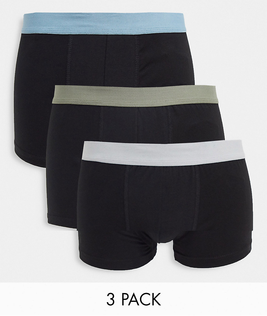 New Look 3 pack boxers with contrast waistband in light blue and khaki-Blues