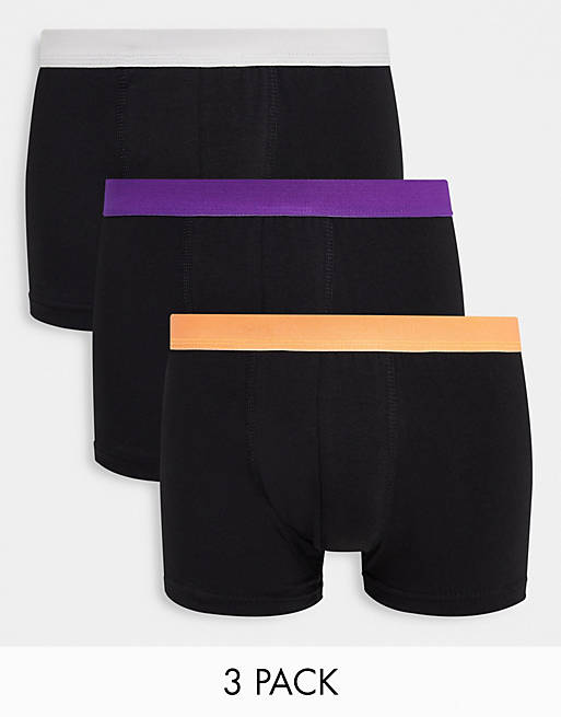 New Look 3 pack boxers with contrast waistband in purple and orange