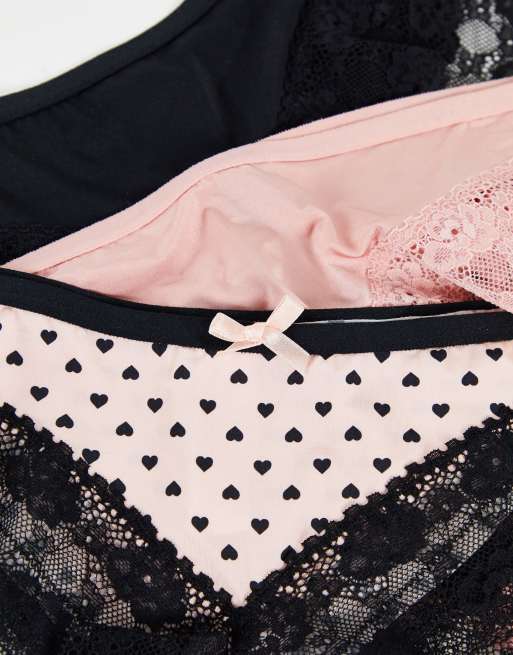 New Look 3 pack brazilian brief in heart print, 4 of 4
